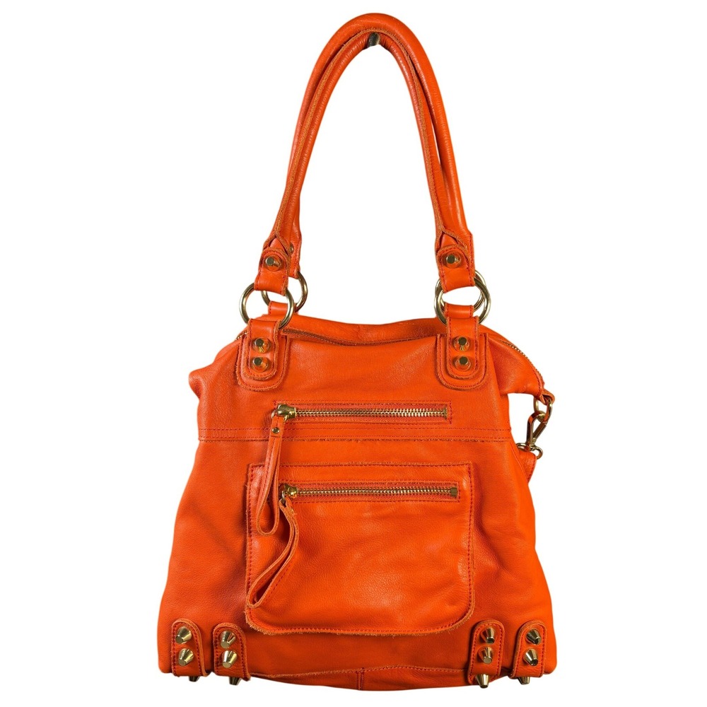 Linea Pelle Vibrant Orange Leather Shoulder Tote